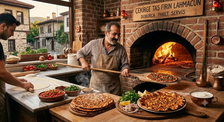 Çekirge ve Doburca bölgesinde taş fırından yeni çıkmış çıtır lahmacun, taze maydanoz, limon ve ayran